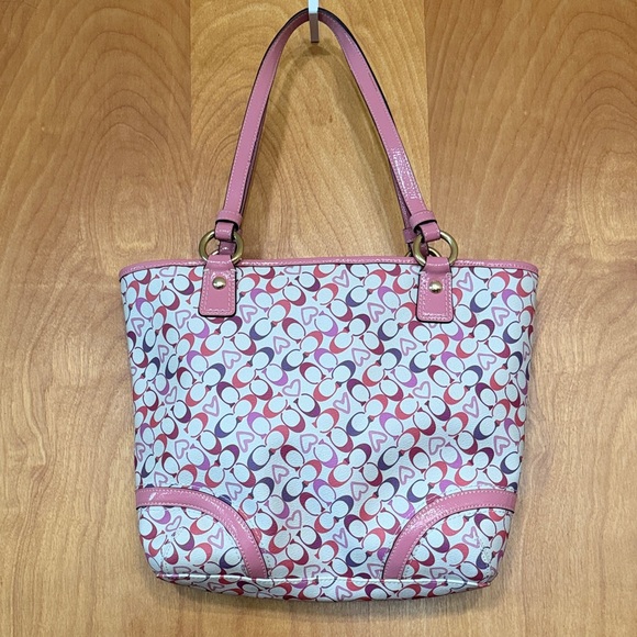 Coach Pink, Purple And White Tote Bag With Heart Design - Picture 7 of 11